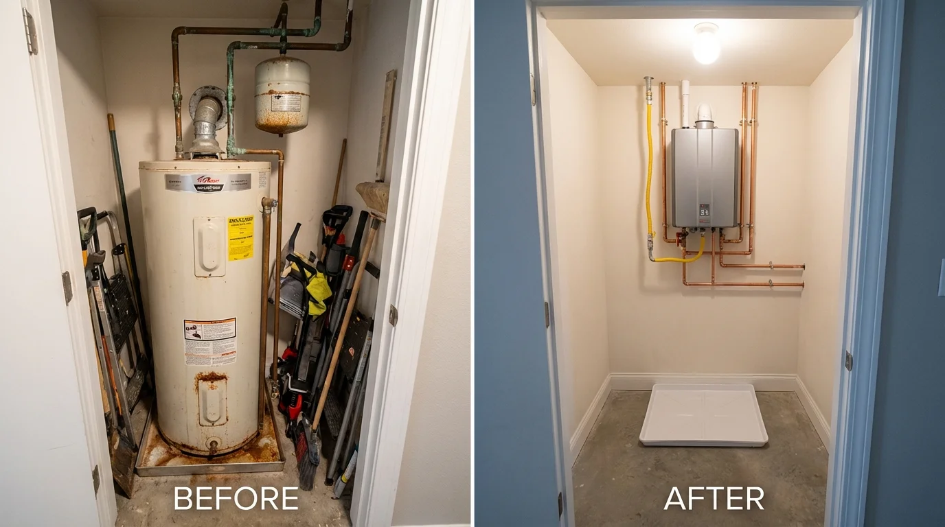 Tank water heater versus wall-mounted tankless unit comparison for Greenwood, DE homeowners