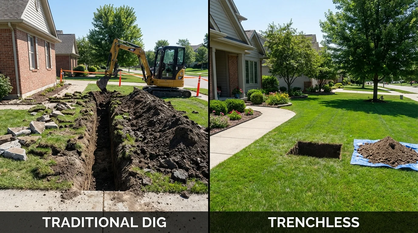 Trenchless sewer repair with minimal yard damage versus traditional excavation in Greenwood, DE